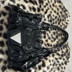 GUESS Shiny Black Croc-Embossed Shoulder Bag